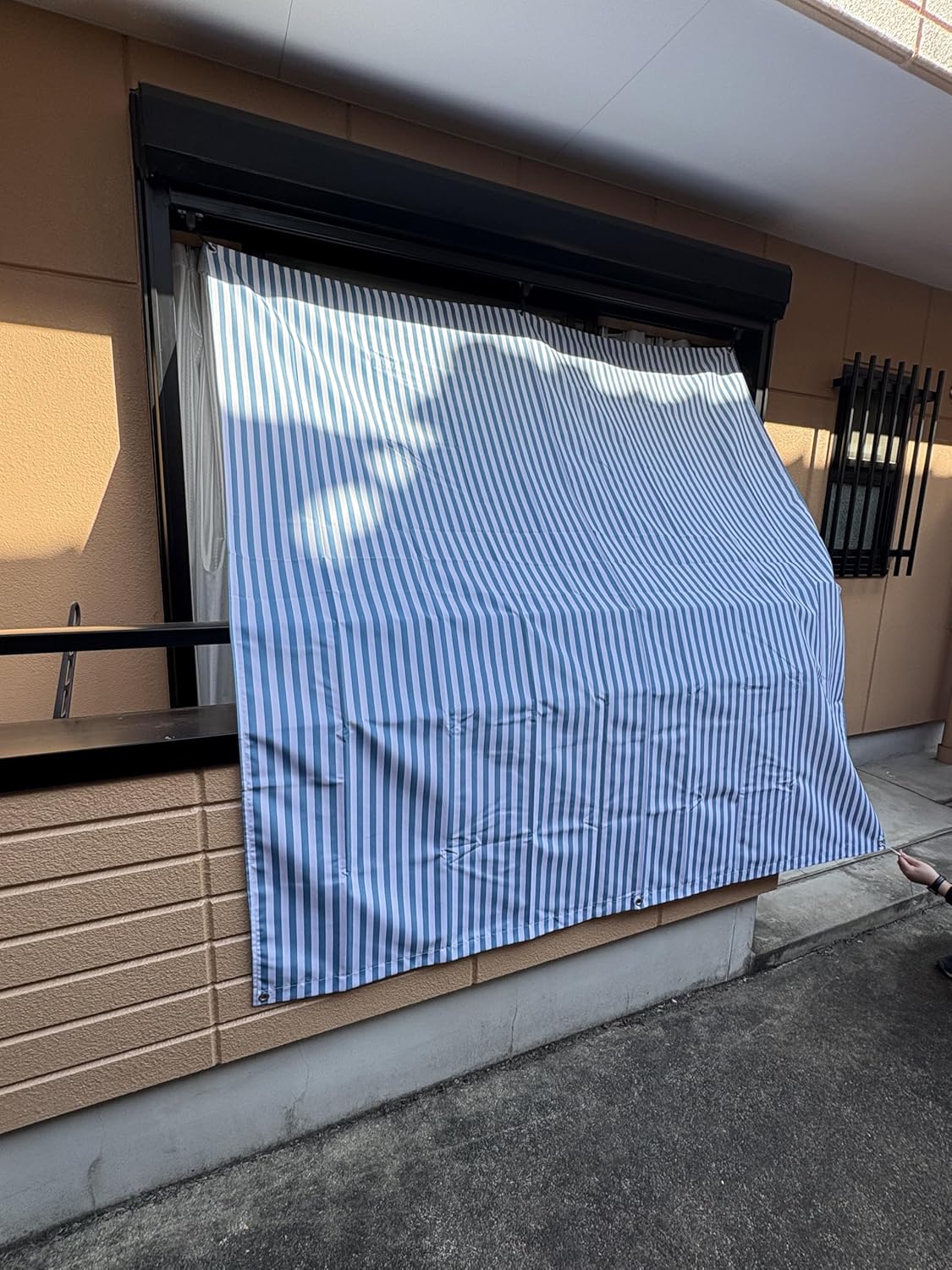 Suikan Sunshade Tarp, 78.7 x 78.7 inches (200 x 200 cm), Striped Blue, Sun Protection, Hard to See from Outside, Energy Saving
