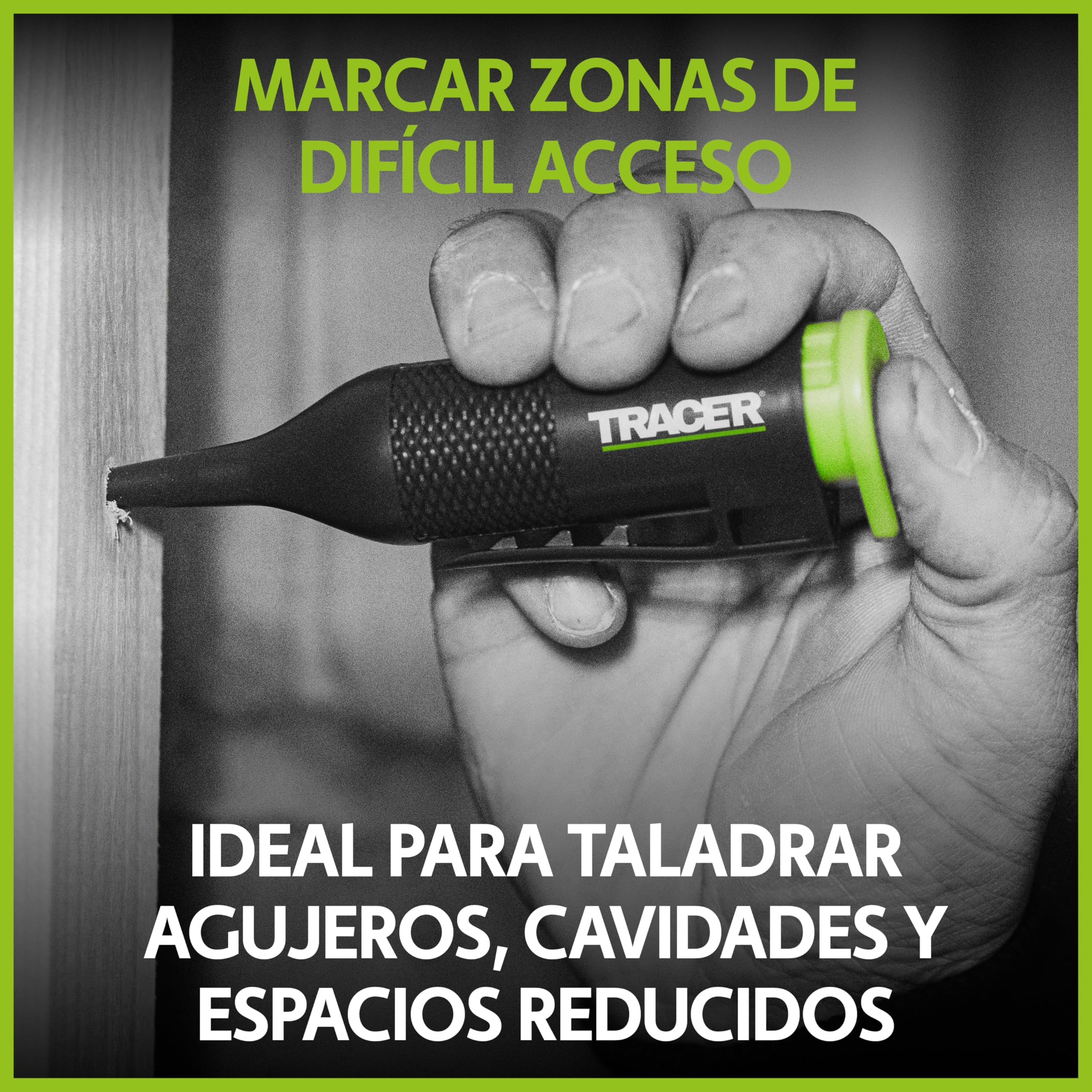 Tracer Marcador de Tiza Trueshot para Agujeros Profundos – Alcance de 100mm | Tiza Verde de Alta Visibilidad | Cartucho Reemplazable | Aplicación con Una Mano | Ideal para Construcción y Bricolaje