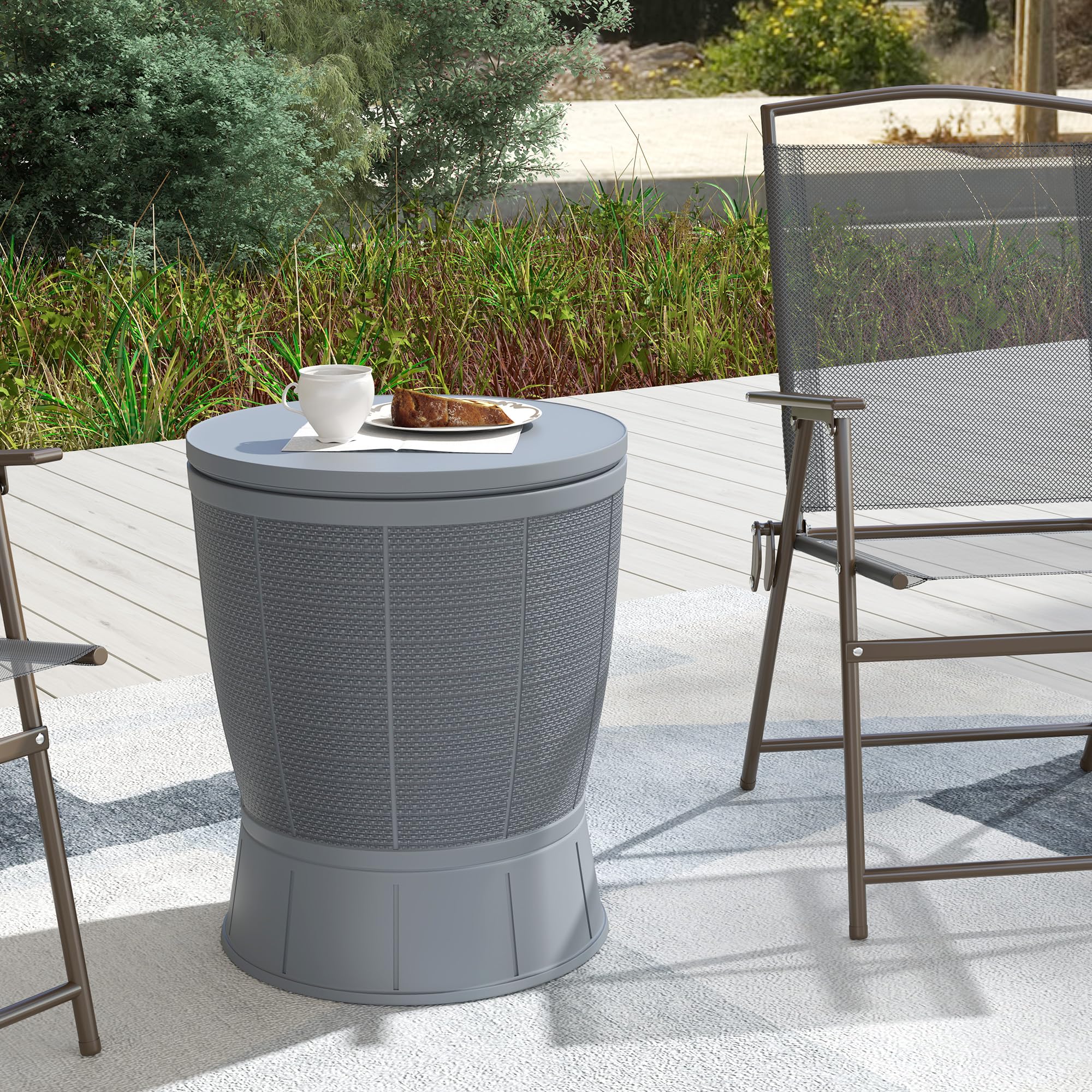 Outsunny Table à glacière 3 en 1, Table de Cocktail avec Seau à Glace, Plateau télescopique, Ø 49 x 58-84 cm, Gris