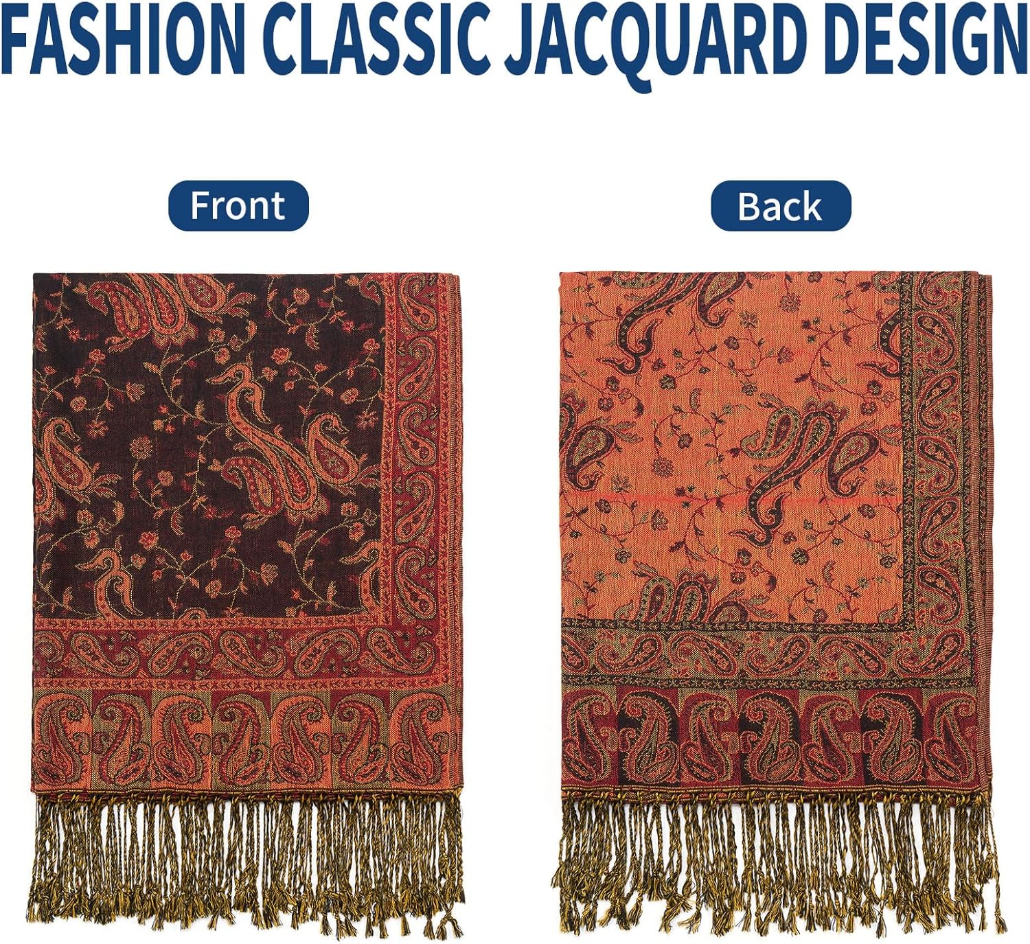 Paisley Pashmina Shawl Wrap Women Reversible Vintage Jacquard Pashmina Rave Scarf with Fringe for Evening, Wedding - Image 4