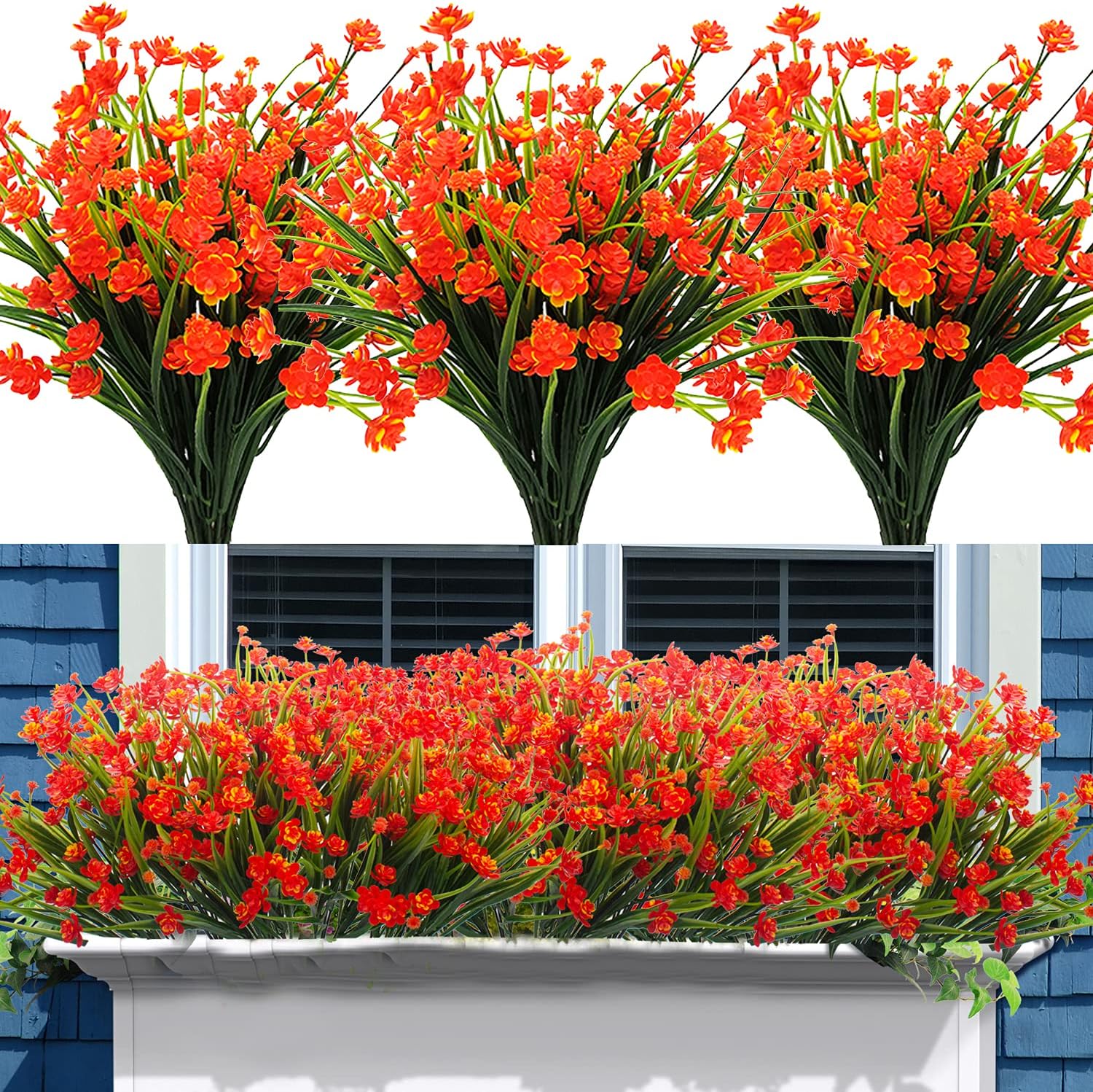 AITISOR 10 Bundles Artificial Flowers Fake Outdoor Plants Faux UV Resistant Flower Indoor Outside Hanging Decorations (10, Orange)