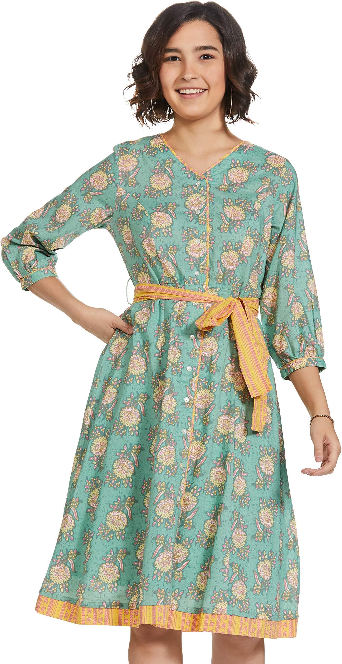 global desi Women's Cotton A-Line Knee-Length Dress