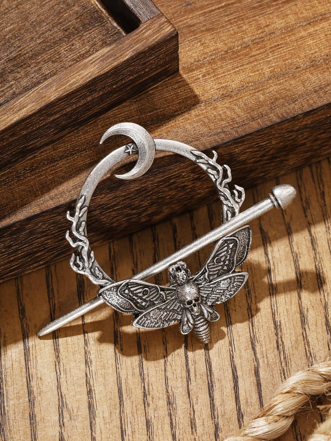 HAQUIL Vintage Hollow Butterfly and Crescent Moon Moth Hairpins, Antique Medieval Goth Gothic Hair Sticks, Hair Accessories for Women