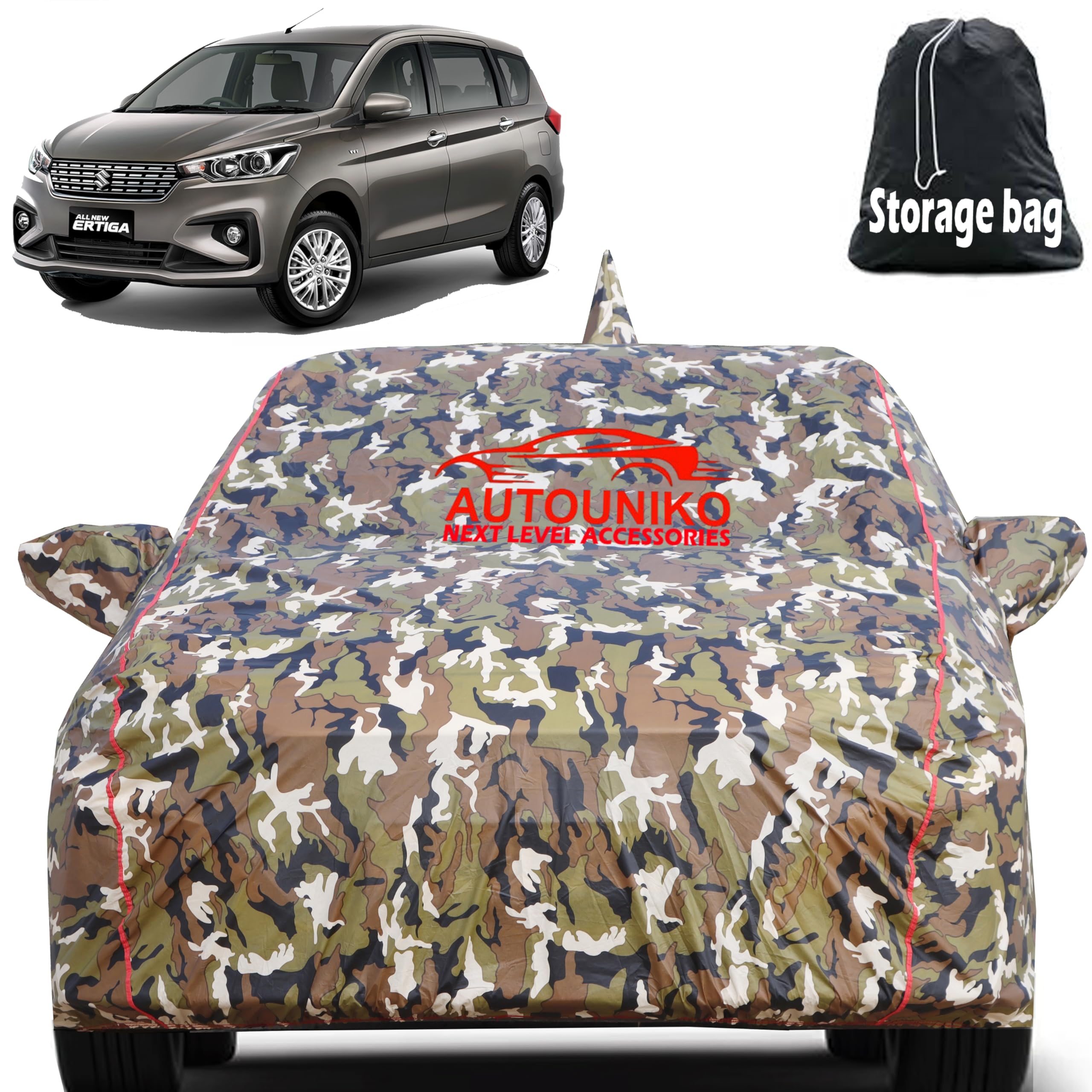 AUTOUNIKO Waterproof Car Body Cover for Maruti Suzuki Ertiga with Mirror and Antenna Pocket and Soft Cotton Lining (Full Bottom Elastic Triple Stitched) (Jungle Print with Red Piping) (B0CN96PNF4) Amazon Price History, Amazon Price Tracker