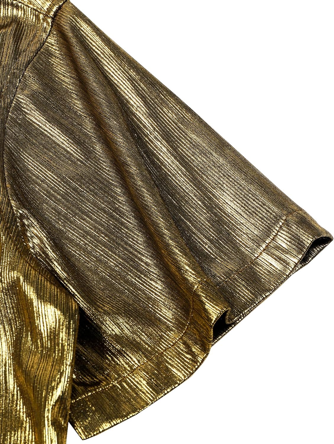 ZEROYAA Men 70s Shiny Short Sleeve Button Down Shirt Fashion Sparkle Disco Dress Shirts - Image 5