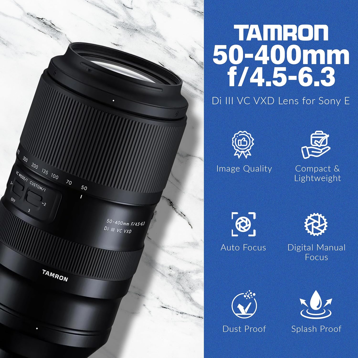 50-400mm f/4.5-6.3 Di III VC VXD Lens for Sony E Bundle with 67mm Filter Kit, Lens Case, Lens Cleaner, Cleaning Kit, Universal Lens Cap Tether