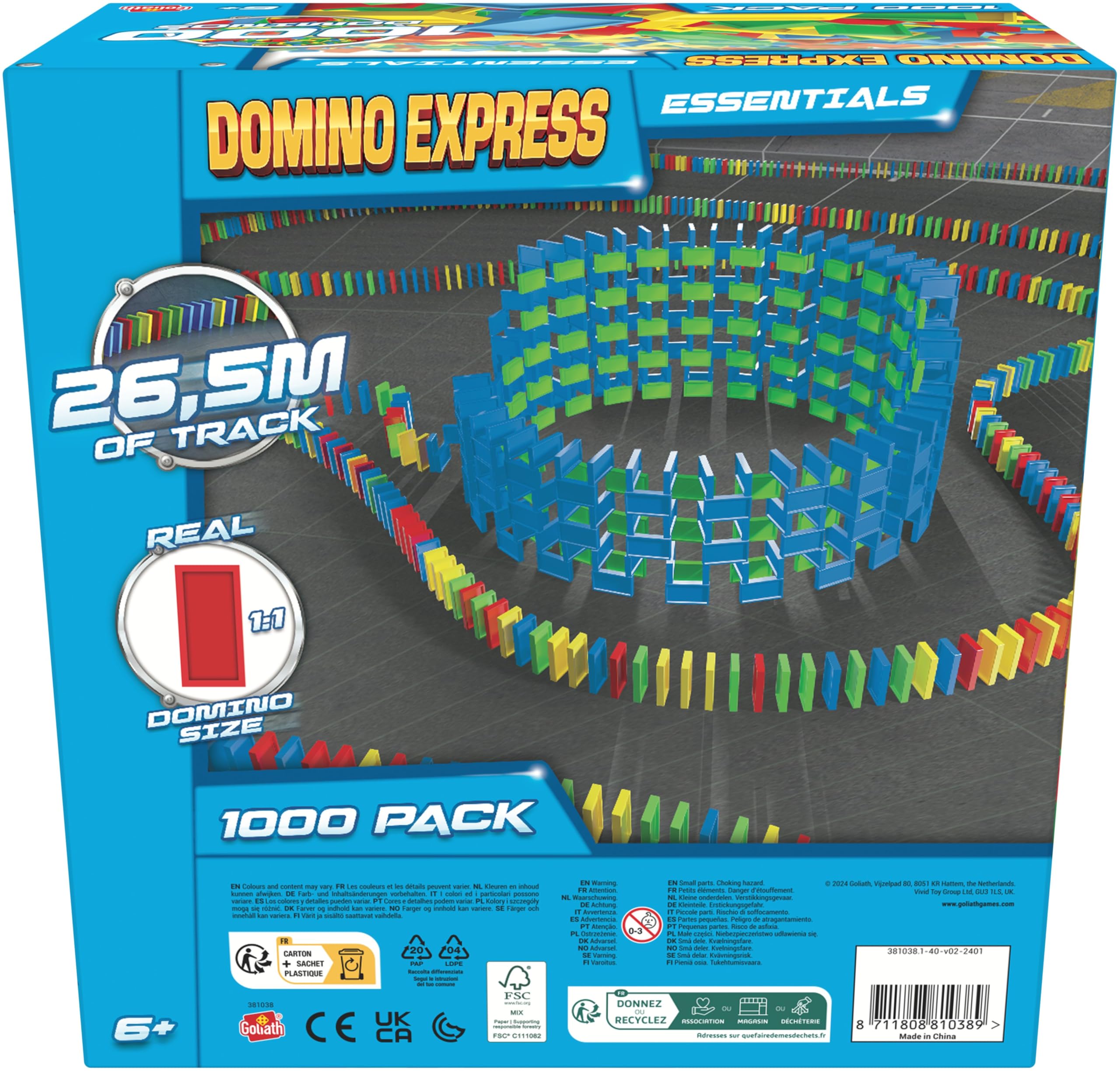 Goliath - Domino Express –Pack Recharge 1000 Dominos Multicolores – Set de Dominos pour Enfants dès 6 Ans – Jeu de Construction, Parcours, Cascade et Rallye – Compatible Domino Express, Jouet Créatif | Créez des parcours cascades et rallyes à volonté - co