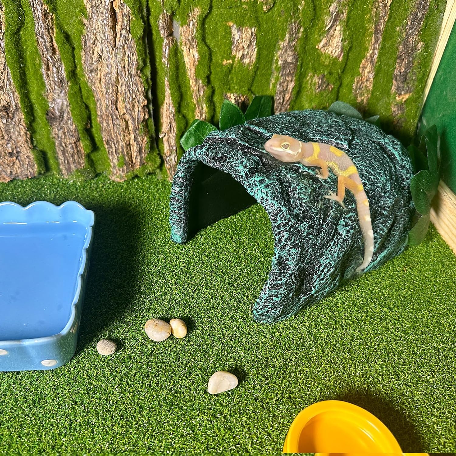 Reptile Rock Hide Cave Large Terrarium Habitat Decor Rock Turtle Hide Tortoise Aquarium Hideout for Lizards Snake Amphibians Fish