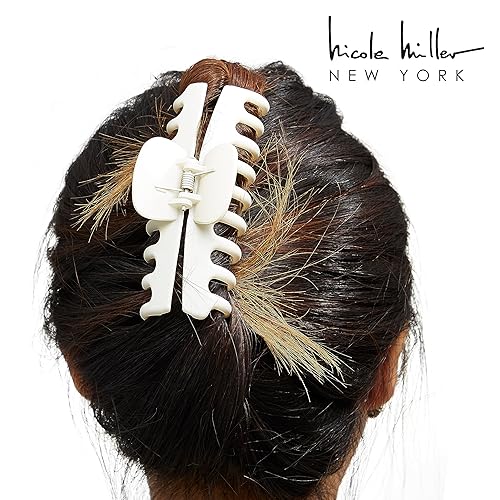 Miniatura 6 de Nicole Miller - Pinzas de garra grandes (4.3 pulgadas)  Paquete de 8 en 4 colores con estilos cuadrados y de mariposa, azul, crema, caparazón de