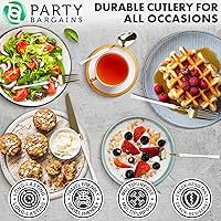 Vista 184 de Party Bargains Disposable Plastic Black Gold Cutlery Set, Infinity Modern Design Utensils, 40 Pack: 16 Forks, 8 Knives, 16 Spoons