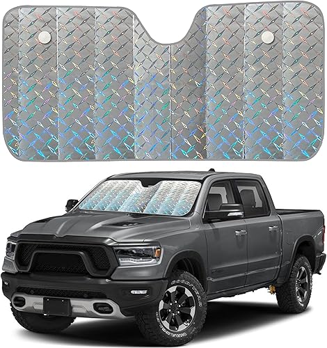 Miniatura 21 de EcoNour Parasol para parabrisas de automóvil de acordeón, doble visera plegable con 4 ventosas, parasol reflectante para parabrisas de automóvil