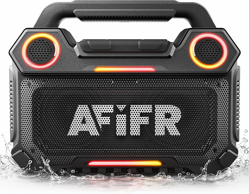 Amazon product image of AFIFR Outdoor Bluetooth Speaker 160W: IP67 Waterproof, 24H, TWS | Rugged portable speaker with deep bass, LED lights, TWS ...