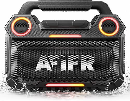 AFIFR Outdoor Bluetooth Speaker, 160W Loud Bass! Rugged, IP67 Waterproof, 24H Playtime with Lights, Wireless TWS Pairing Portable Speakers for Party, Outsides, Travel, Beach, Garage (Black)