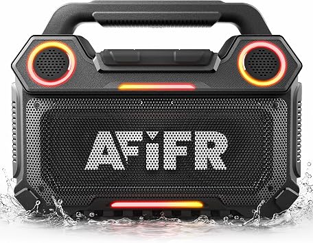 Outdoor Bluetooth Speaker, 160W Loud Bass! Rugged, IP67 Waterproof, 24H Playtime with Lights, Wireless TWS Pairing Portable Speakers for Party, Outsides, Travel, Beach, Garage Black | Rugged portable speaker with deep bass, LED lights, TWS pairing for parties, beach, travel, camping, garage