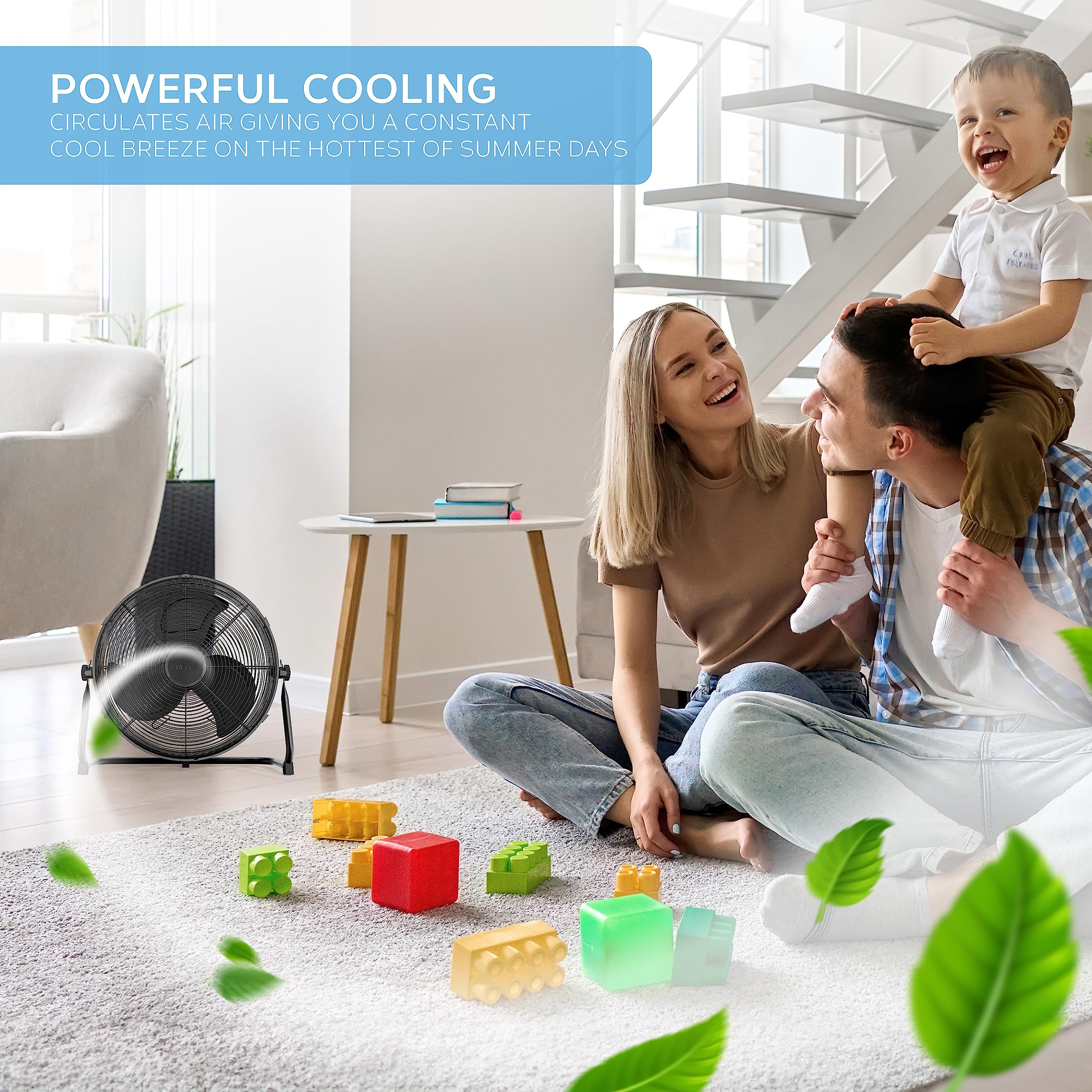 Air Pro 16" Floor Fan - Powerful Air Cooling & Circulating Fan with 3 Speed Setting & Adjustable Tilt - Indoor Home, Office, Gym Fan Quiet Portable Electric Fan with Metal Blade & Body 1.6m Long Cable