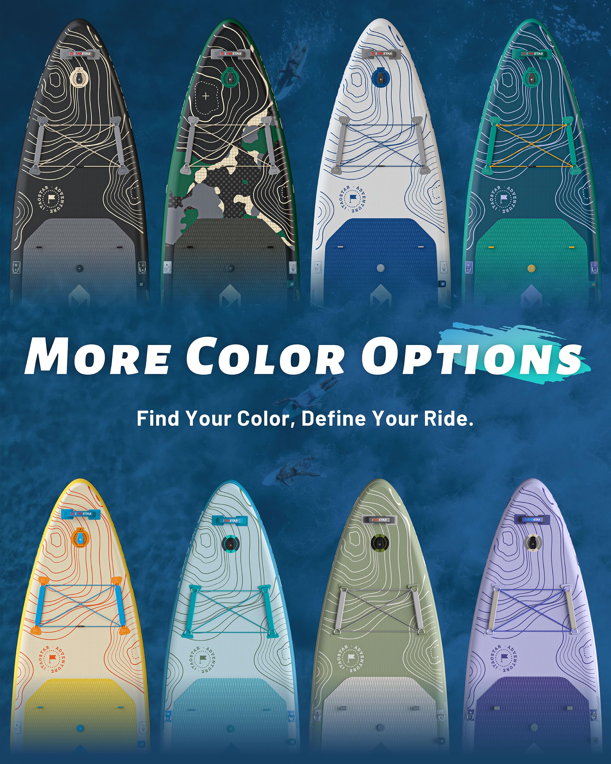 iTAOSTAR Adventure 365×88cm Planche de Paddle Extra Large avec siège, Accessoires Sup Haut de Gamme Tout-en-Un, 5 ailerons sur Mesure, Planches de Paddle gonflables Stables pour Adolescents/Adultes