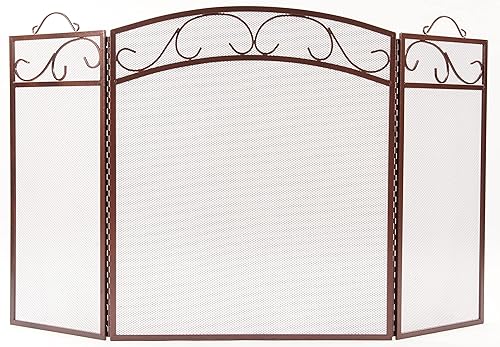 Miniatura 9 de Fire Beauty Pantalla de chimenea 3 paneles con asas de hierro forjado 51 pulgadas de largo x 31 pulgadas de alto, cubierta protectora de chispas