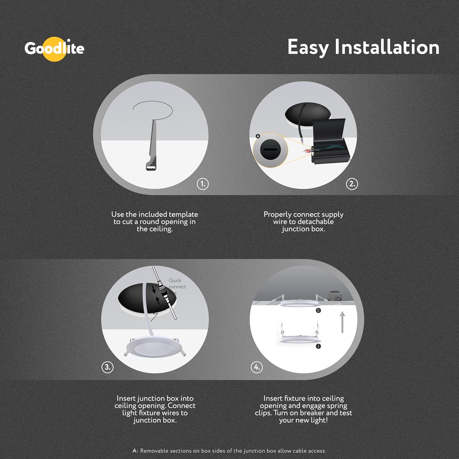 Goodlite 5-inch 15W - LED Recessed Ultra-Thin Round Slim Wafer Downlight, Dimmable Triac & 0-10V, 1350 Lumens, 5 Color Selectable 27k-30k-35k-41k-50k, CRI 90+, ETL & Wet Rated, 50k Hr, 1ct (G-20222)