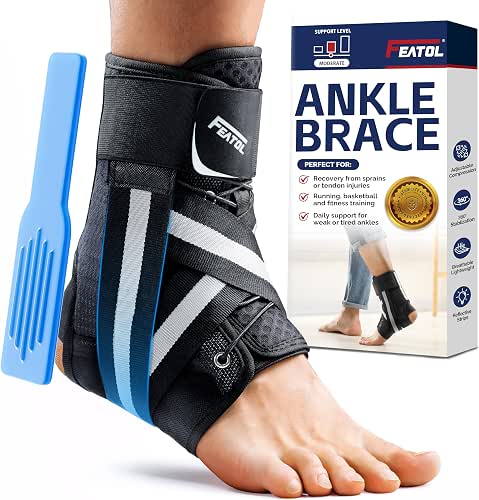 FEATOL Ankle Brace for Sprained Ankle, Adjustable & Comfortable Lace