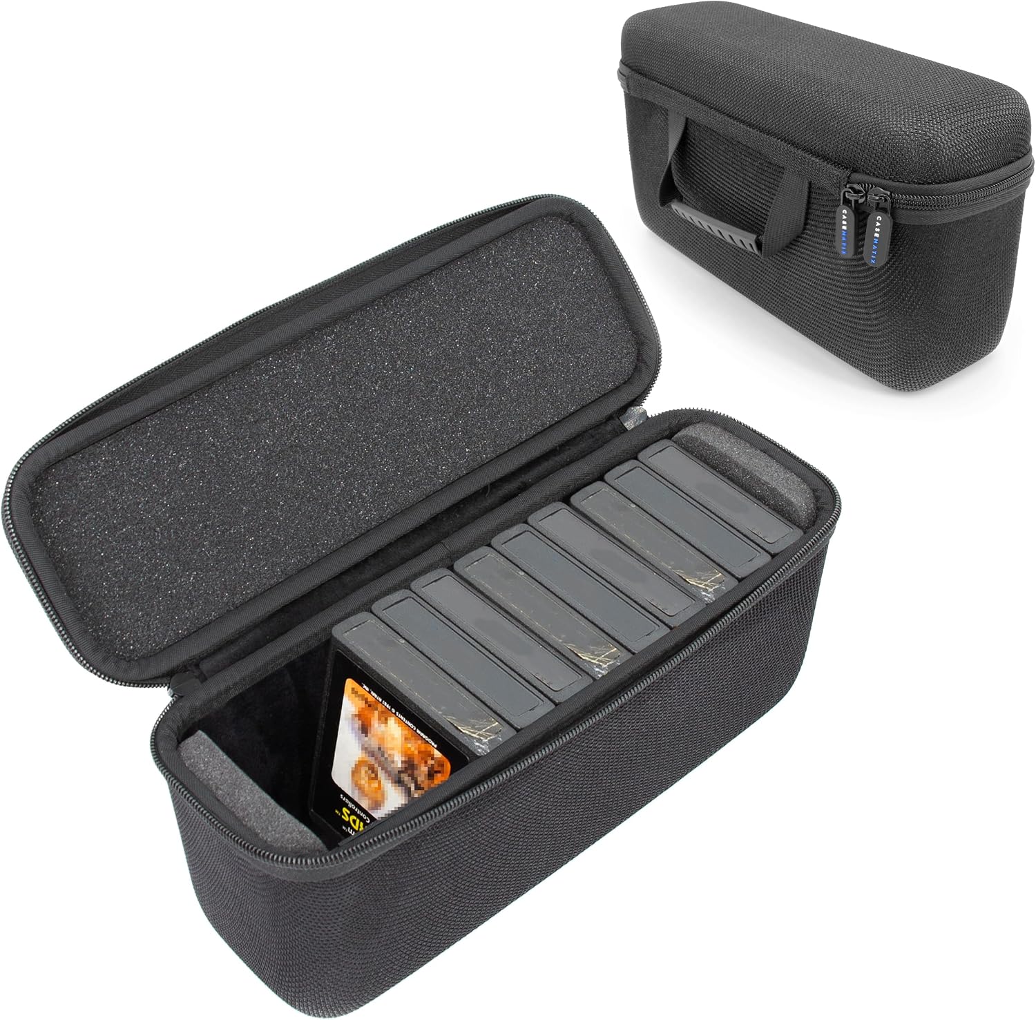 CASEMATIX Game Cartridge Storage Case Compatible with Atari 2600 Cartridges, Holds 12 Retro Video Game Cartridges, Organizer with Padded Slots, Carry Handle and Zipper Closure
