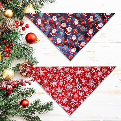 Miniatura 3 de Bandana de Navidad para perro, paquete de 2 unidades de bandana navideña para gatos, Papá Noel y baberos de copo de nieve, bufandas para perros