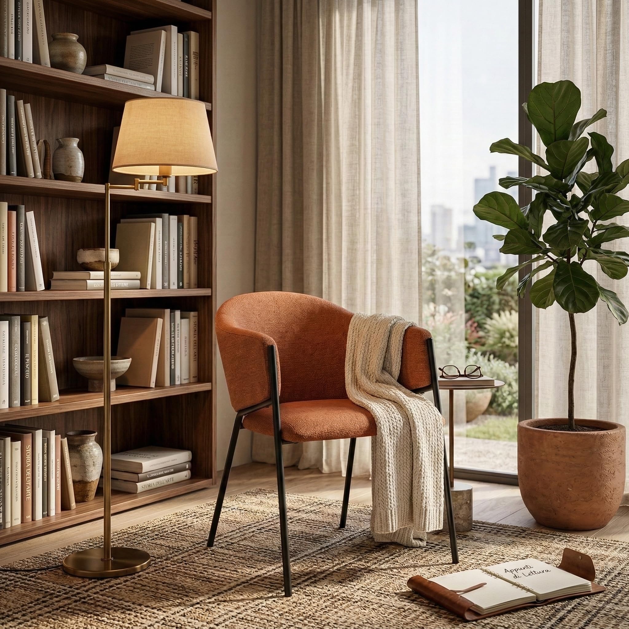 Cribel LUNIA Set di 2 Poltrone Moderne Imbottite Ruggine in Tessuto Aragon, Schienale Avvolgente con Braccioli Integrati e Gambe Nere in Metallo 52x60x78 cm