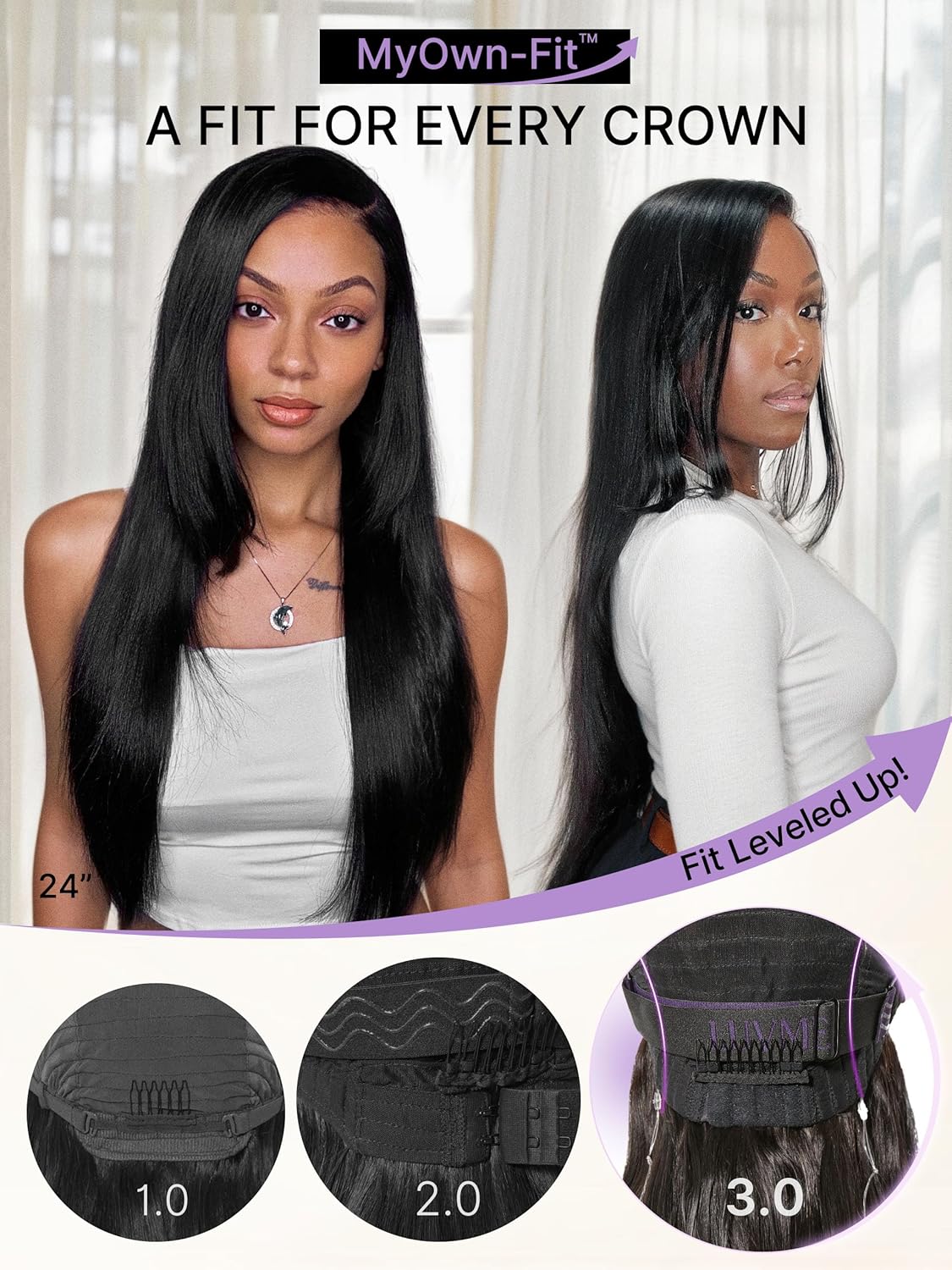 LUVME HAIR 2.0 Upgrade All-Day Comfort 7x6 HD Lace Yaki Straight Texture Real Glueless Wig PartingMax Lace Wigs Human Hair Pre Cut Plucked Lace Frontal 16 Inches Natural Black