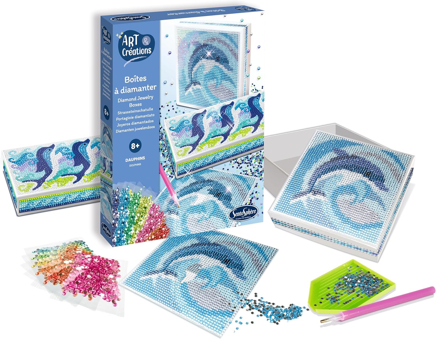Sentosphère 3932490 Diamond Box Dolphins Creative Kit DIY for Children and Adults