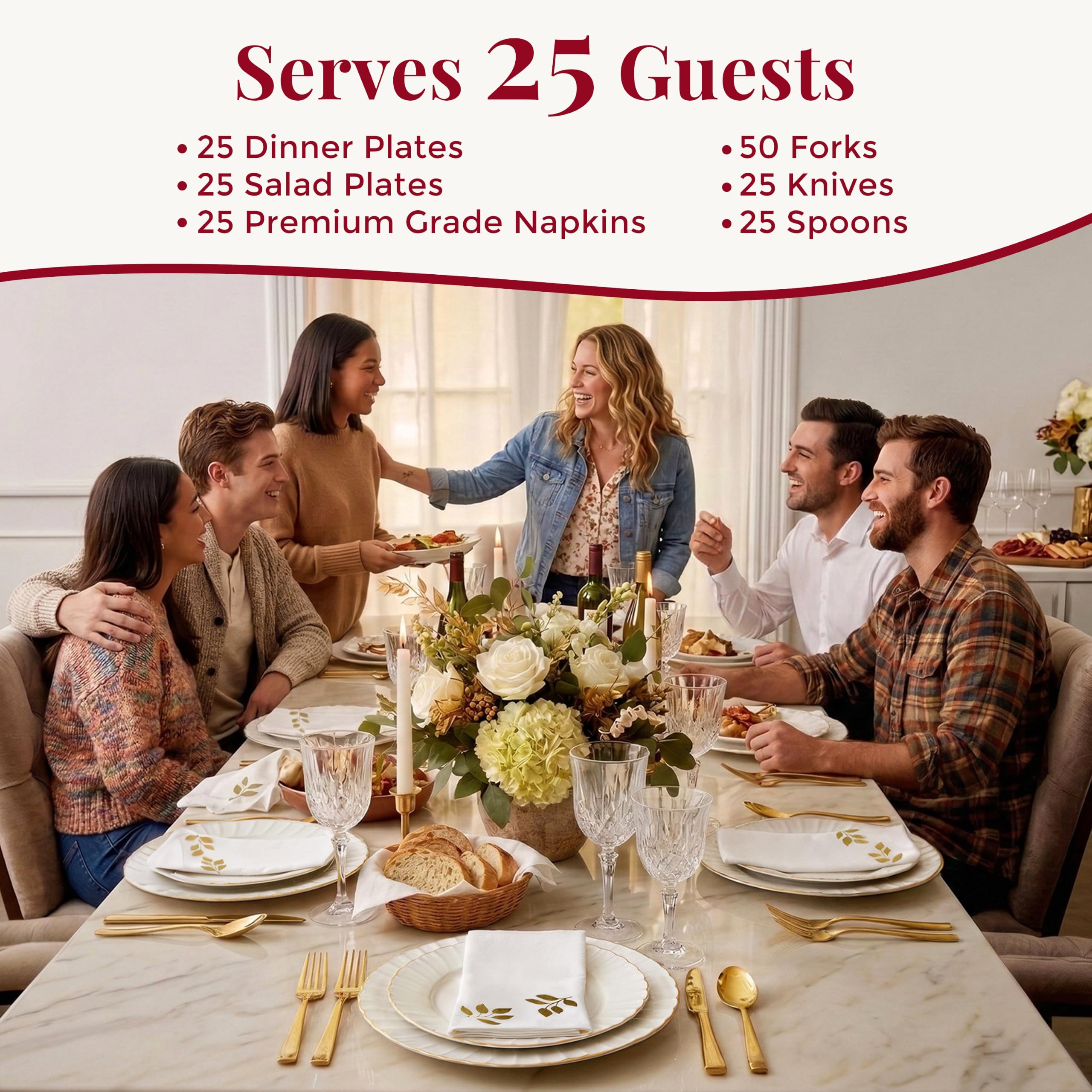 Gold Scalloped Disposable Dinnerware Set - 175 Pcs -5 Gold Scalloped Disposable Dinnerware Set - 175 Pcs -5