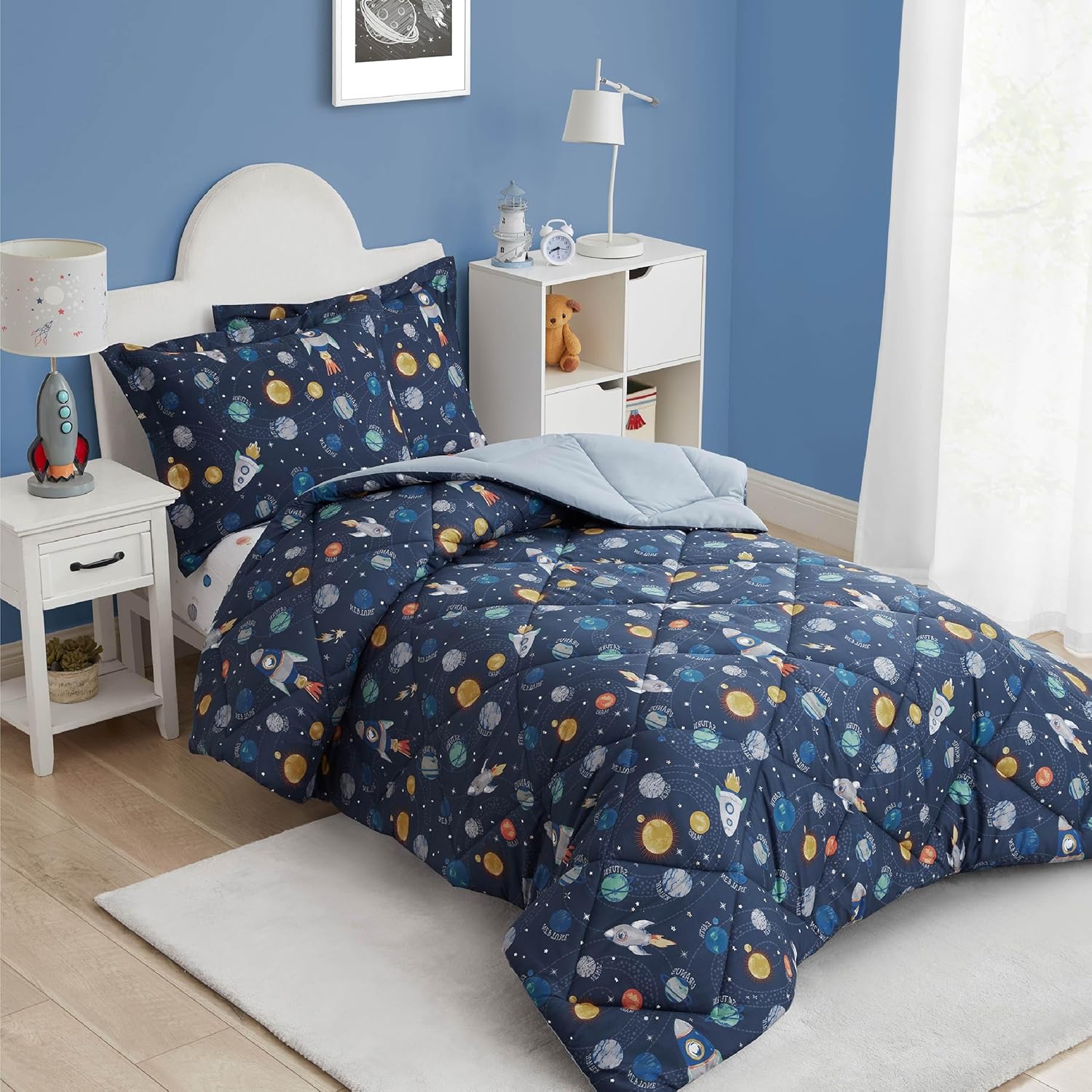 Twin Space Bedding Sets for Boys, 2 Pieces Kids Twin Comforter Sets, Super Soft Lightweight for All Seasons, Includes 1 Comforter (66"x86") and 1 Pillowcase (20"x26"+2") - Image 2