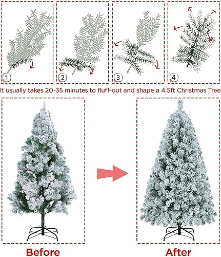 Vista 125 de Yaheetech - Árbol artificial de Navidad con luces incandescentes de color blanco cálido, con flecos nevados, 2084 ramas, 900 luces y soporte Verde