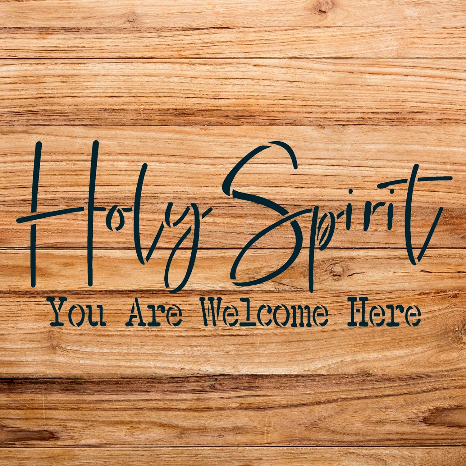Holy Spirit Welcome here Stencil for Walls and Crafts, Rustic Christian Faith Design, Ideal for Home Decor and Inspirational Art Projects - Size A2 (23.4" x 10.7")