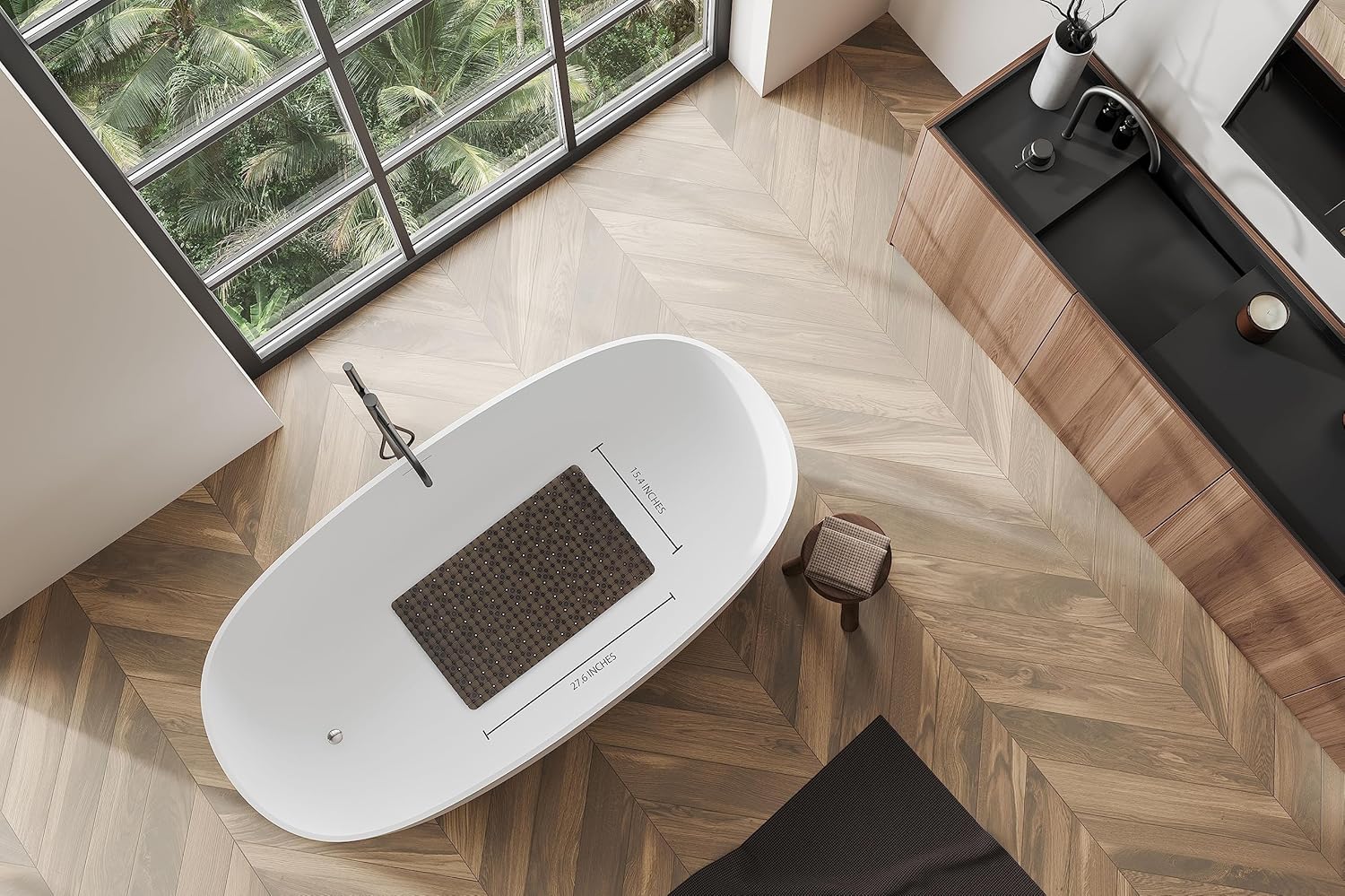 Splash Home Axess Bathtub Mat Non-Slip, Shower Mat with 112 Suction Cups and Drain Holes Bath Mat for Tub, 27.6 L x 15.4 W Inches, Machine Washable, PVC - Black - Image 6