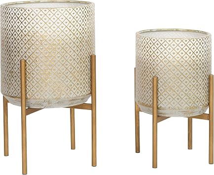 Unknown1 Golden Planters Set of 2 Gold Grey Transitional Round Metal