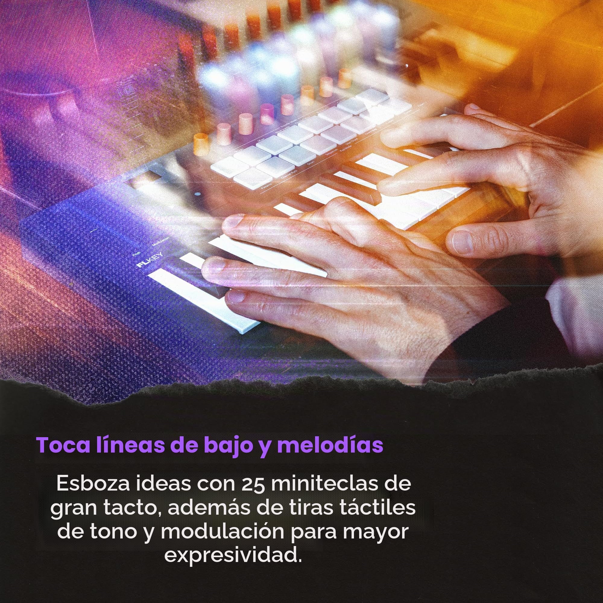 Novation FLkey 2 Mini 25 — Teclado controlador MIDI de 25 miniteclas para empezar con FL Studio, con USB, tiras de tono y modulación, 16 pads de percusión y arpegiador. Incluye 6 meses de FL Studio