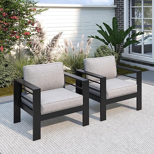 Patio Furniture Metal Armchair,2 PCS All-Weather Aluminum Garden Outdoor Contemporary