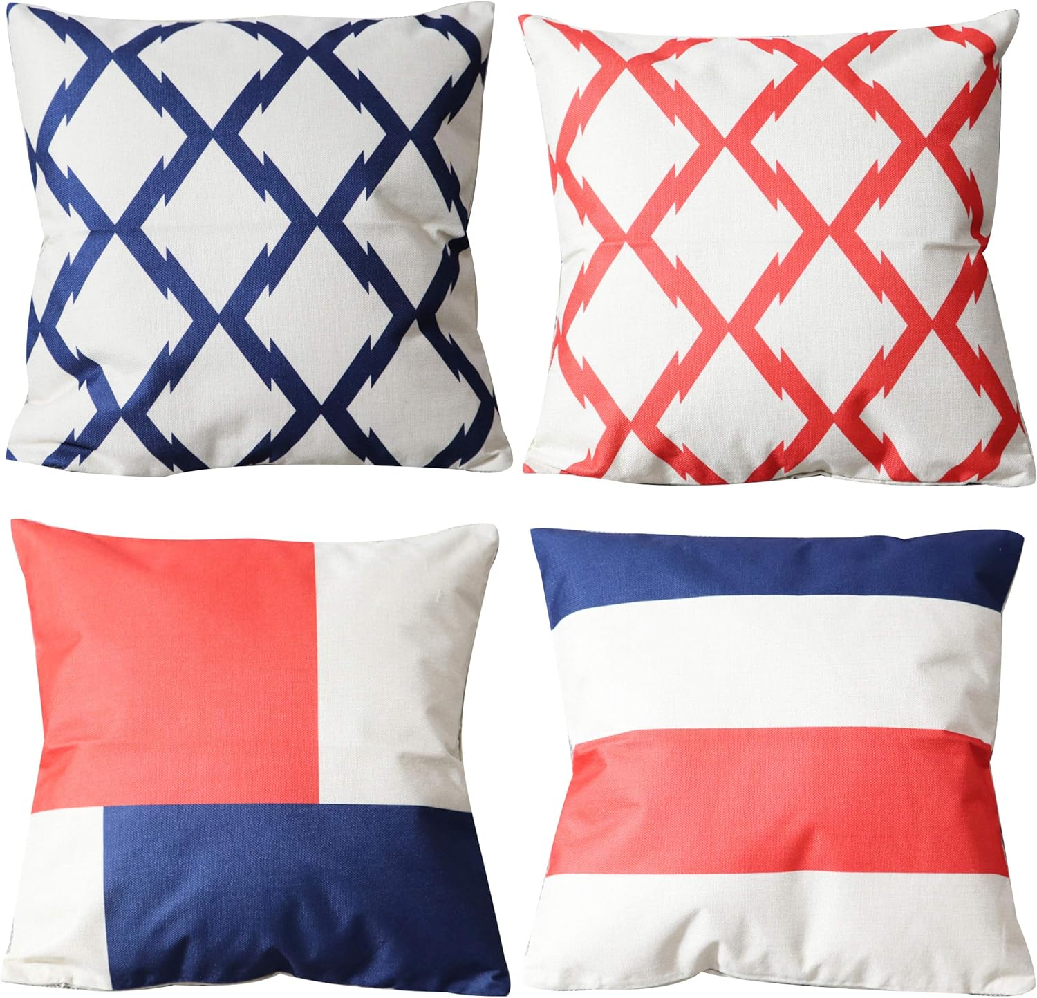 4 Pack Modern Geometry Print Decor Throw Pillow Cover Cotton Linen Home Decorative Square Cushion Covers Lattice Outdoor Balcony Pillows Case for Sofa Bed Chair 18x18 Inch (Black)