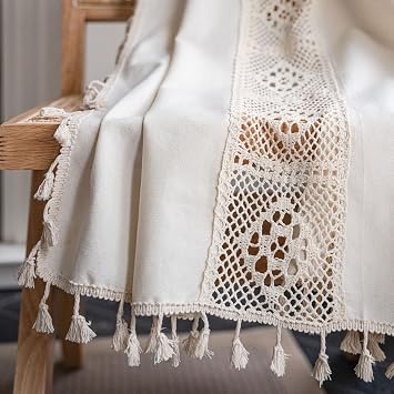 Home Curtains for Bedroom Living Room,Semi-Blackout Country Cotton and Linen Vintage Chic Tassels Hollow Window Treatment Rod Pocket Drape(1 Panel,23.6 * 59in,A64)