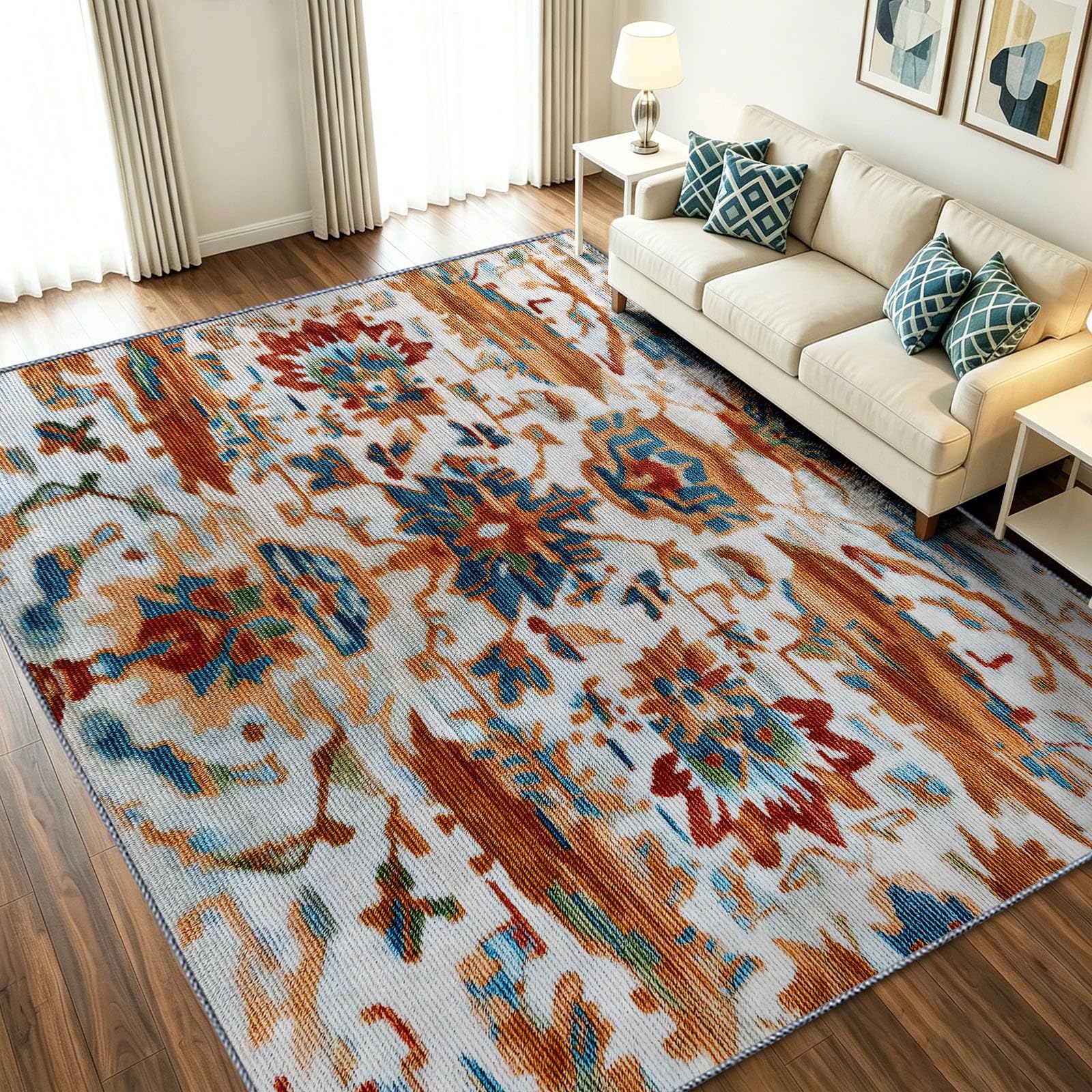 Tapis doux antidérapant blanc style oriental 60x110 lavable machine