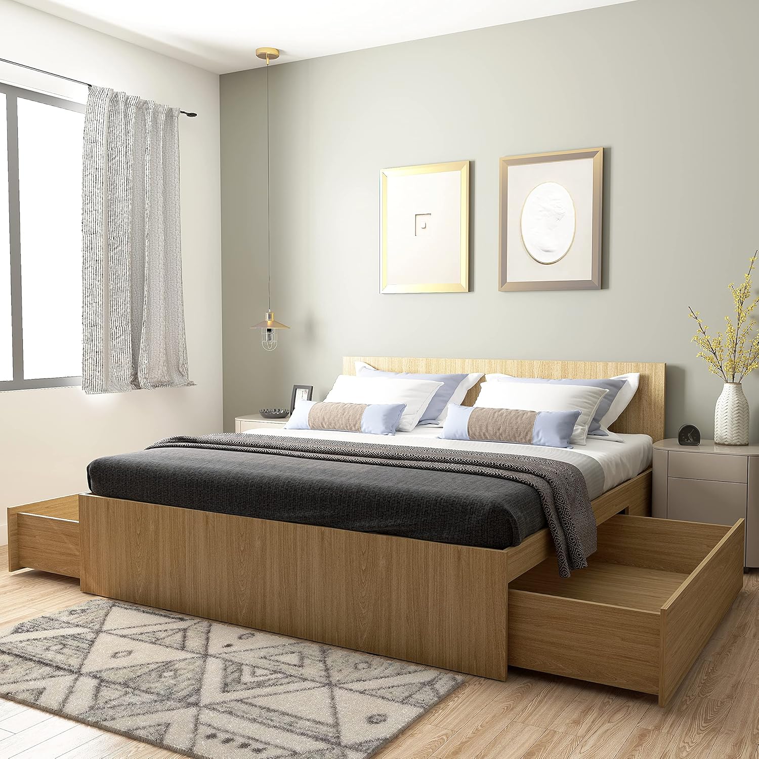 Studio Kook Aztec Engineered Wood King Drawer Bed (Matte Finish) (Light