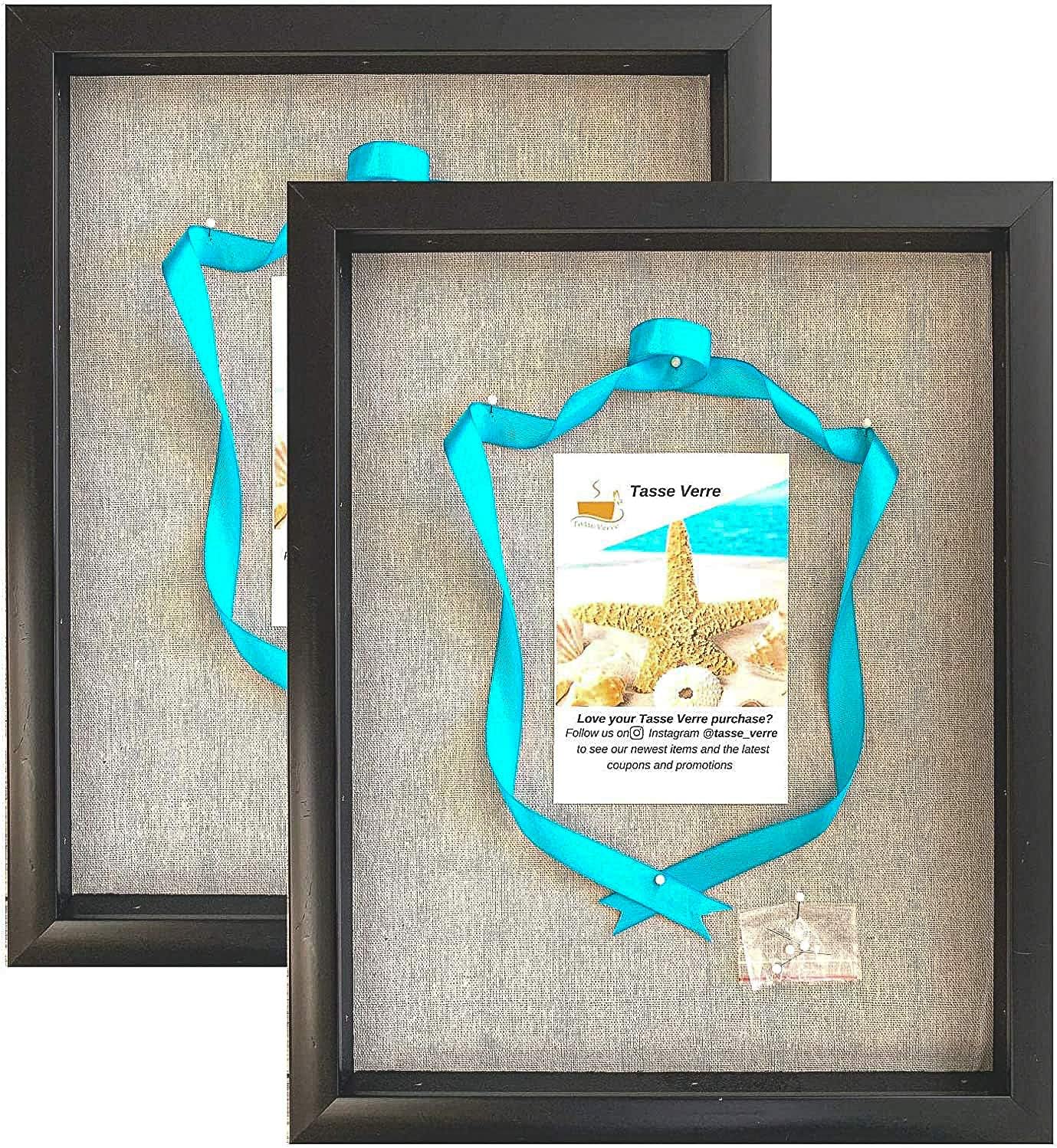 Tasse Verre 15x12 Black Display Shadow Box (2-Pack) Frame w/Linen Background and 16 Stick Pins - Ready to Hang Shadowbox Picture Frame - Box Display Baby Memorabilia Wedding