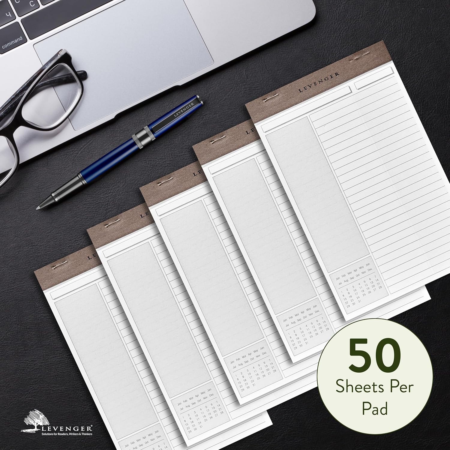 Levenger Freeleaf Shaded Annotation Ruled Writing Pads Lined Notepad, Compatible with Cornell Note-Taking System, Pack of 5, White, Junior