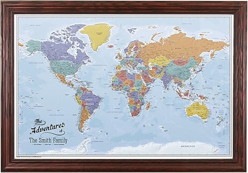 Miniatura 28 de Póster personalizado en lienzo enrollado con mapa del mundo, arte de pared con chinchetas – Grande 24" x 36" mapa del mundo de océanos azules