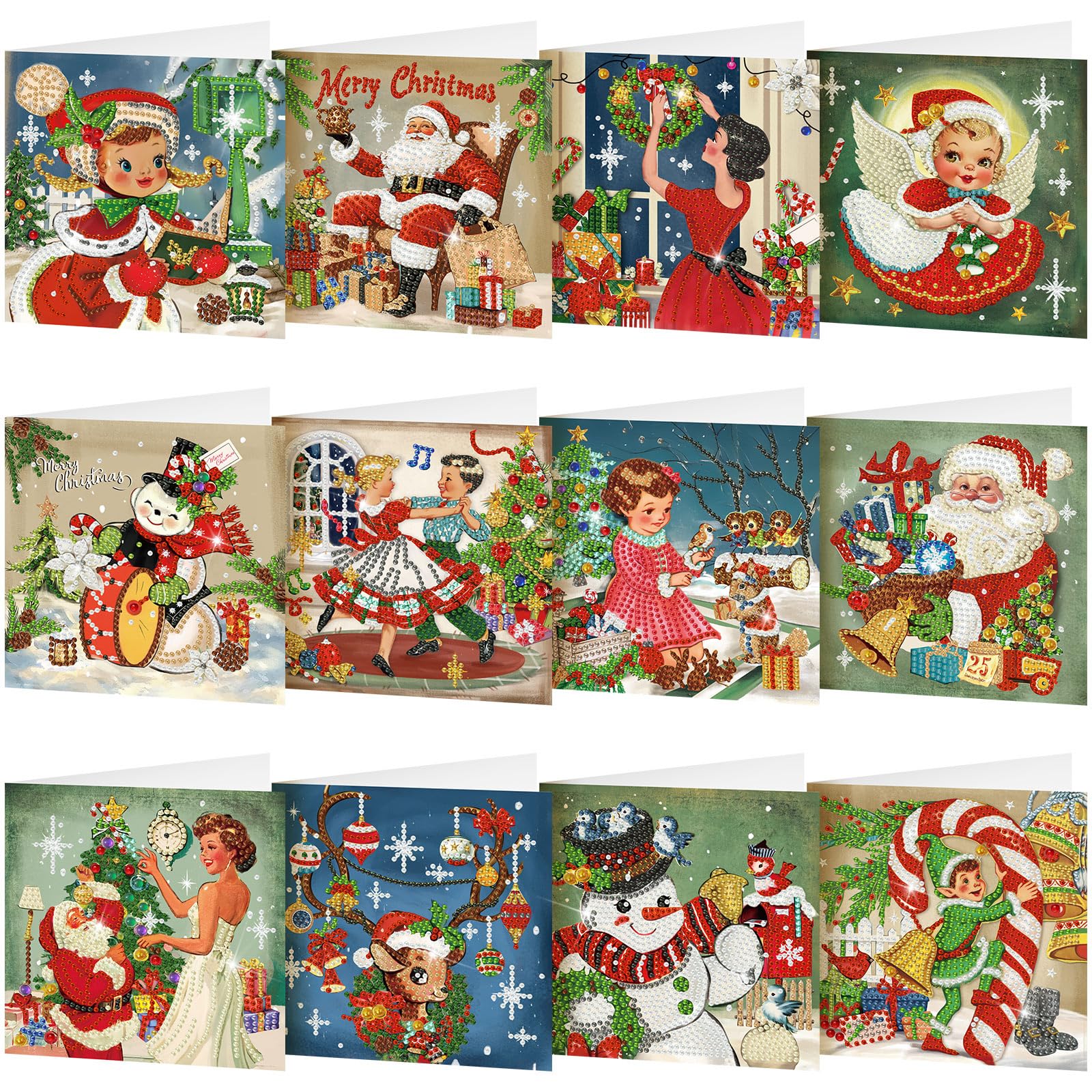 Saillong 12 Pack Vintage Christmas Diamond Painting Greeting Cards