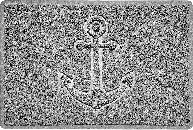 Nicoman Anchor Embossed Shape Door Mat Dirt-Trapper Jet-Washable Doormat-(Use Indoor or Sheltered Outdoor)-(60x40cm/23.6x15.7inches, Small) Grey