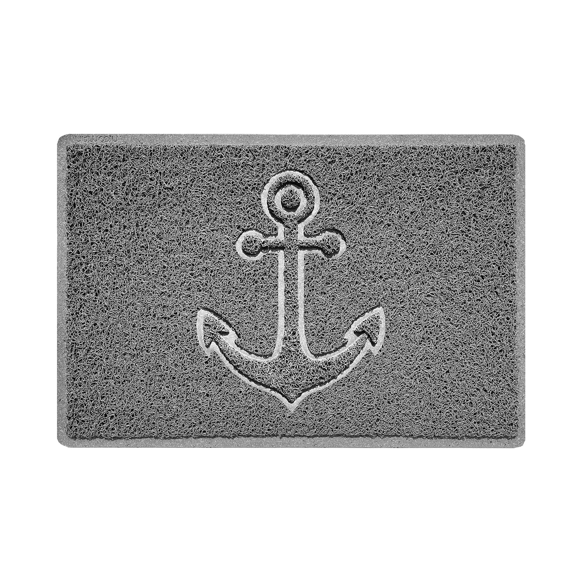 Nicoman Anchor Embossed Shape Door Mat Dirt-Trapper Jet-Washable Doormat-(Use Outdoor ONLY)- (60x40cm/23.6x15.7inches, Small) Grey