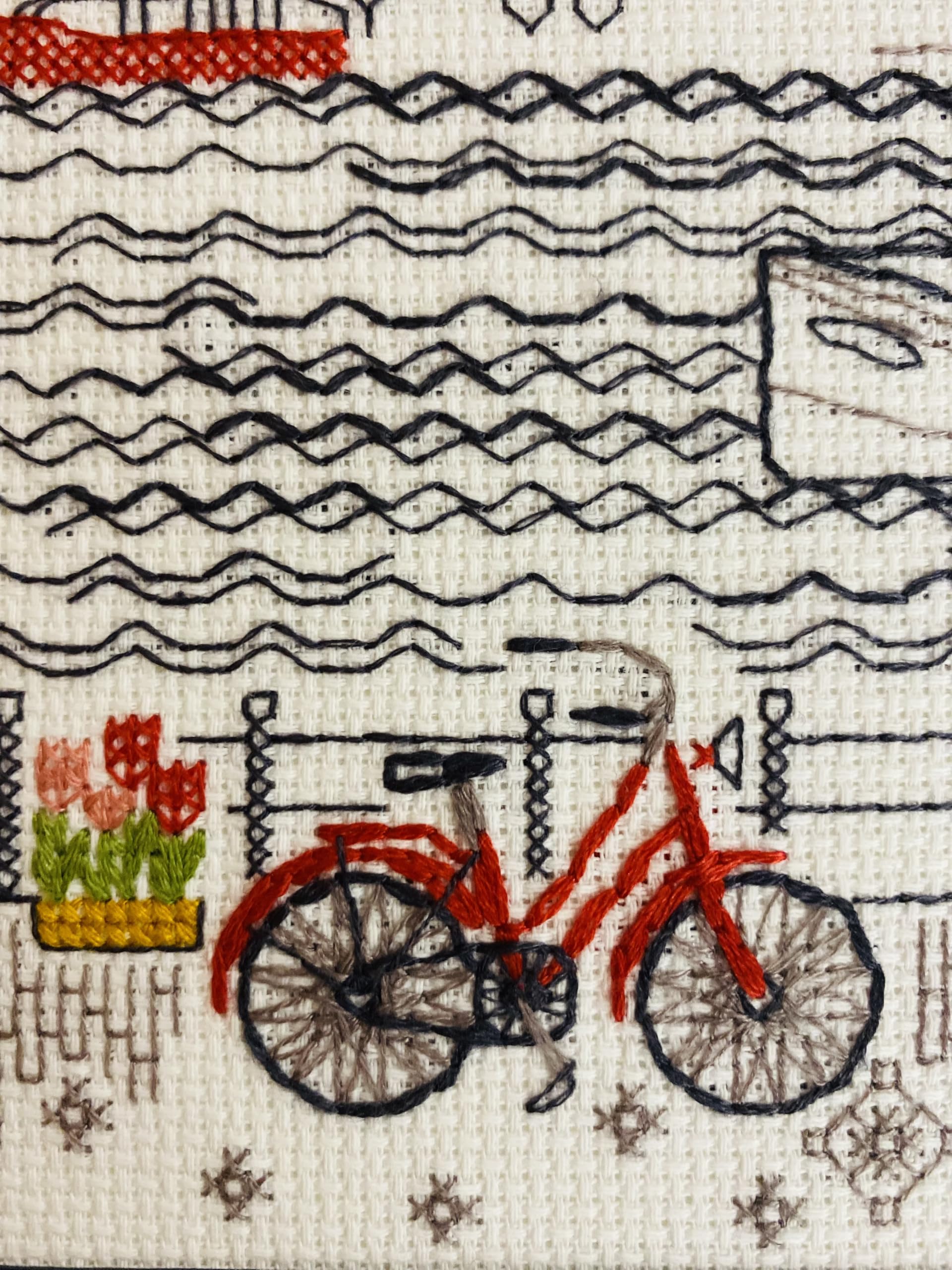 RIOLIS - Città sull’Acqua 2051, Kit Punto Blackwork 24x30cm, Punto kit da ricamare, Disegni da ricamare, Blackwork Embroidery Set