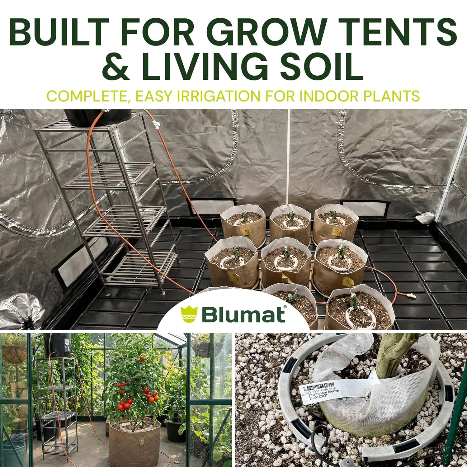 Grow Tent Drip Irrigation System - Blumat Watering Kit for 2 Large Pots (10-20 Gallon) - Automatic Grow Tent Watering System with Efficient Preset Blumat Sensors (Bucket not Included)