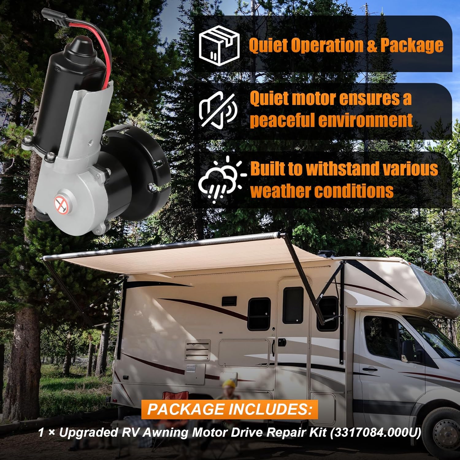 3317084.000U RV Awning Motor Drive Repair Kit Assembly, Direct Replacement for Dometic 9200 Series Power Awnings, Replaces 3316605.001, 3316605.017