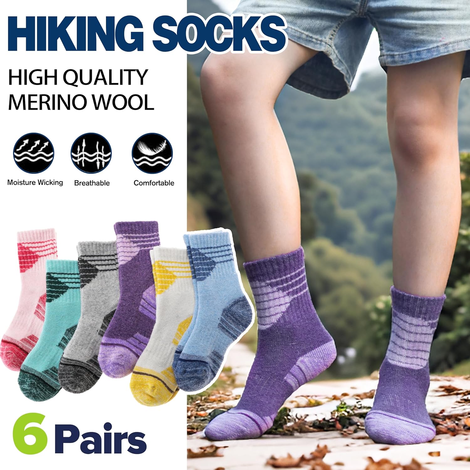 ANTSANG Kids Toddlers Boys Girls Merino Wool Hiking Athletic Thermal Warm Winter Socks - Image 3